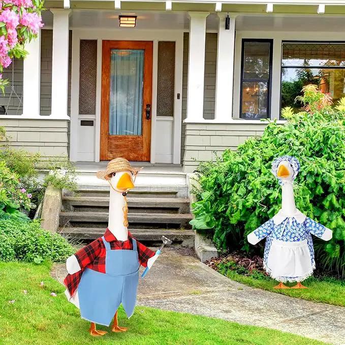 2 Set Spring Goose Outfit Blue Lawn Porch Goose Cloths Farmer Plastic Goose Costume for 23" Cement Goose Spring Outdoor Patio Yard Lawn Decoration by GreenHaven Gardens