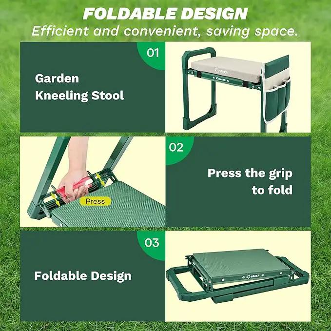 Saker Garden Kneeler and Seat Foldable Gardening Stool with Extendable Legs & Thickened Pad, Tool, Heavy Duty Support for Elderly, Gardening, Outdoor Use by GreenHaven Gardens