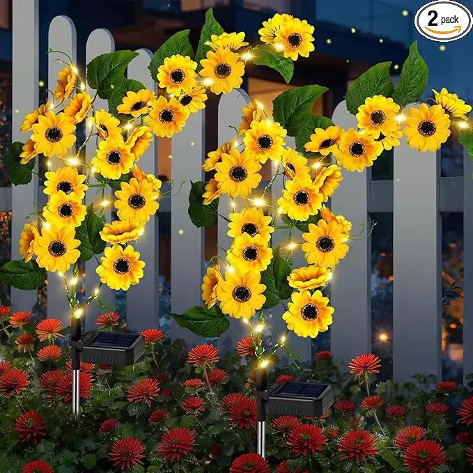 Solar Garden Lights Outdoor, 2 Pack New Sunflower Light for Outside, Solar Willow Vine Light with 46 LED Sunflowers, Waterproof Decor for Yard, Patio, Pathway, Gardening Gifts (2Pack Sunflower) by GreenHaven Gardens