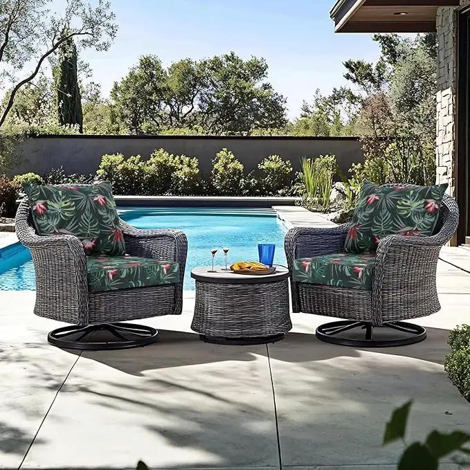 Favoyard Outdoor Seat Cushion 22 x 22 x 3 in Waterproof Pattern Fade Resistant Cover Removable Patio Furniture Cushions Deep Seat & Back Cushion Set with Adjustable Straps for Patio Chair Sofa Couch by GreenHaven Gardens