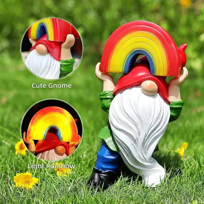 Garden Gnome Statue with Rainbow Solar Lights Large Garden Sculptures Outdoor Decorations Patio Lawn Yard Garden Decor Gifts for Women Mom by GreenHaven Gardens