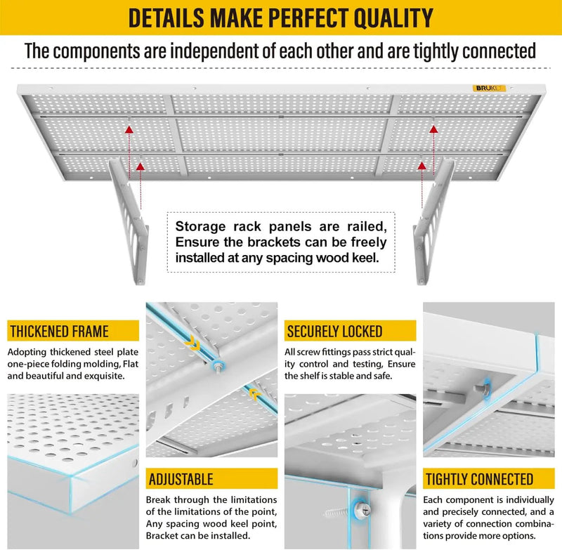 2Pack 1.64x4ft Adjustable Metal Garage Wall Shelving Heavy Duty Garage Storage Shelf Wall Mounted White by GreenHaven Gardens