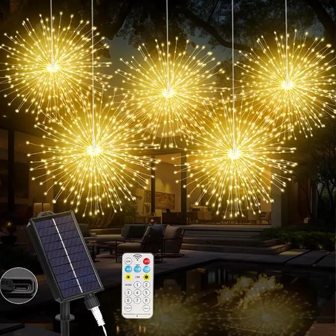 Solar Firework Lights Outdoor, 1000 LED Starburst Light Outdoor with USB Rechargerable, 8 Modes Waterproof Solar Hanging Lights for Gazebo Yard Party Wedding Decorations (Warm White, 1000 LED) by GreenHaven Gardens