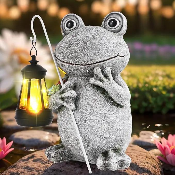 Frog Solar Garden Statues Garden, Resin Frog Figurine Decorations, Outdoor Frog Garden Decor Art for Lawn,Yard, Unique Housewarming Gift for Garden Home by GreenHaven Gardens