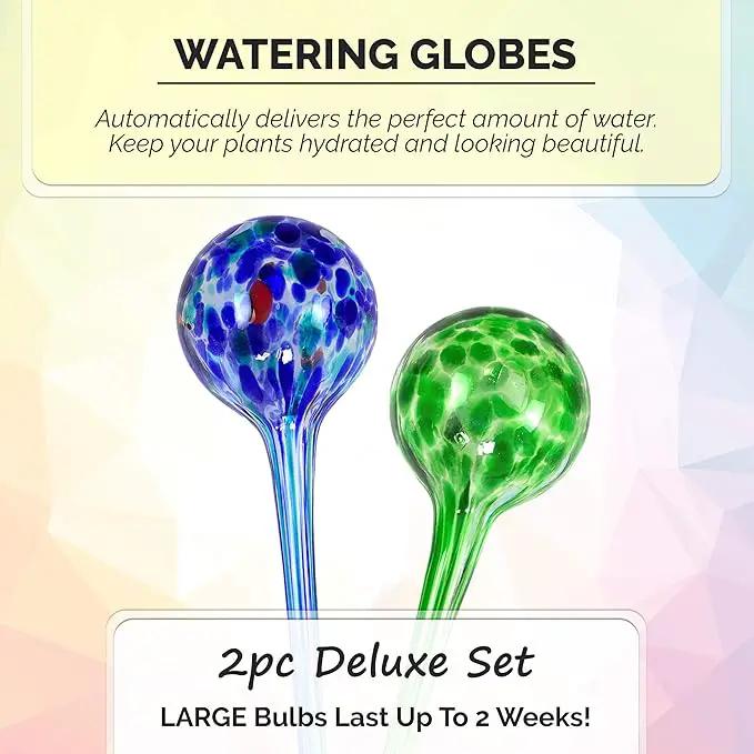 Blazin' Bison Self Watering Bulbs for Plants | Automatic Vacation House Plant Water Globes | Decorative Hand-Blown Glass Aqua Globe | 2pc Deluxe Set (Large) by GreenHaven Gardens