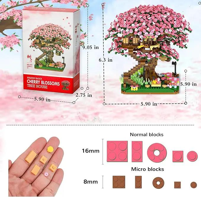 Cherry Blossom Bonsai Tree Mini Micro Building Set, Japanese Sakura Tree House Model Sets for Adults, Flowers House Mini Bricks Building Kit, Creative Gift Toys for Kids 12-14 (2138PCS) by GreenHaven Gardens