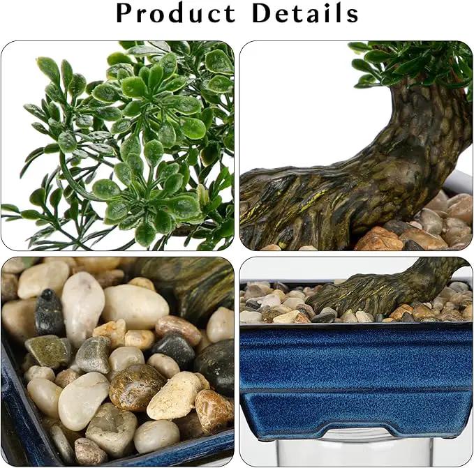 Artificial Bonsai Tree Faux Plants Indoor Fake Plants Decor with Blue Square Ceramic Pots for Home Table Office Desk Bathroom Shelf Bedroom Living Room Farmhouse Decorations by GreenHaven Gardens