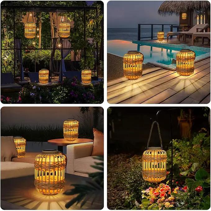 Solar Lanterns Outdoor Hanging Lights Rattan Bamboo Solar Light Waterproof with Twine Handle Garden Decorative Table Lamp for Yard Tabletop Patio Tree Pathway Home Decoration by GreenHaven Gardens