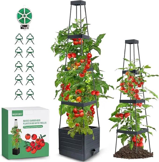 MQFORU Raised Garden Bed Planter Boxes with Trellis, 57" Self-Watering Tomato Planter Boxes with Trellis for Climbing Vegetable and Plants, Tomato Cage for Indoor Outdoor Use by GreenHaven Gardens