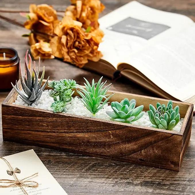 Dandat 5 Set Wood Boxes for Centerpieces Rectangle Wooden Planter Box Rustic Wood Planter with Removable Plastic Liner Floral Foam Blocks for Centerpieces Home Wedding Garden Decor (12x4 Inch) by GreenHaven Gardens