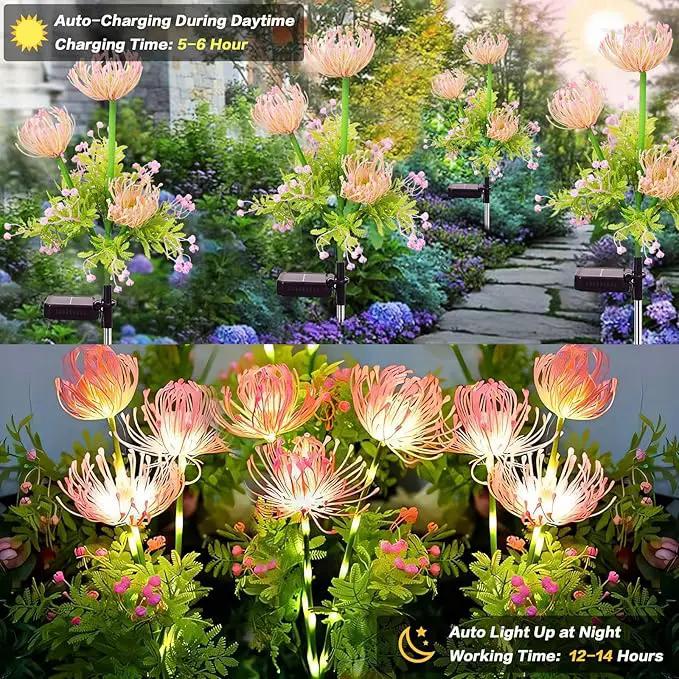 Solar Garden Lights Outdoor, 4 Pack Solar Flowers Lights,12 Head Waterproof Flower with Glowing Stems, Outdoor Solar Light for Yard, Pathway, Garden Decor & Gardening Gift by GreenHaven Gardens