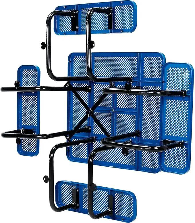 Global Industrial 46" Square Picnic Table, Perforated Metal, Blue Thermoplastic Coating, Attached Benches, 1-1/2” Umbrella Pole Hole, Outdoor-Rated, 1200 lb Capacity by GreenHaven Gardens