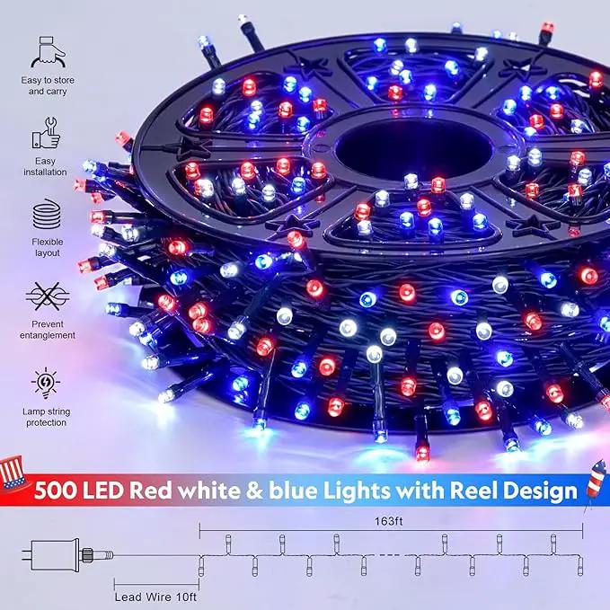 JMEXSUSS 500 LED Red White and Blue Lights 4th of July Decorations, 173ft 8 Modes 4th of July Lights Outdoor, Waterproof Patriotic String Lights Plug in for Memorial Day Independence Day Holiday Decor by GreenHaven Gardens