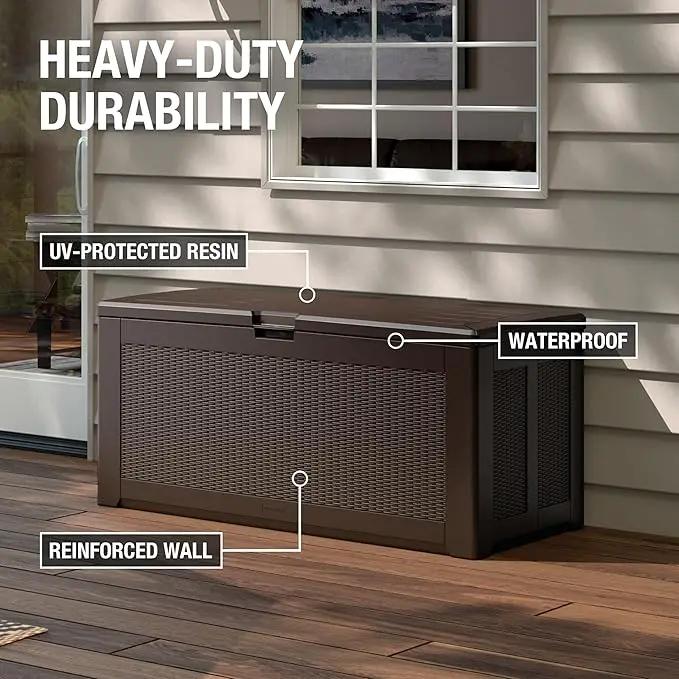 Rubbermaid Extra Large Resin Outdoor Storage Deck Box (134 Gal), Weather Resistant, Brown, Deck Organization for Home/Backyard/Pool Chemicals/Toys/Garden Tools/Porch/Patio Cushions by GreenHaven Gardens