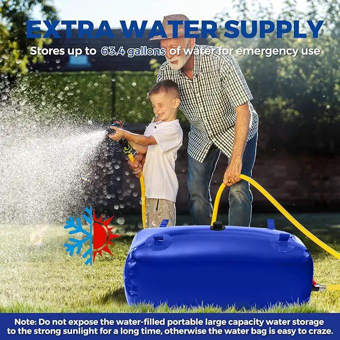 Water Storage Bladder with Two Different Sizes of Water Pipes,Portable Large Capacity Water Bladder Tank,63gallons, Foldable Water Storage Tank for RV,Camping, Agricultural Irrigation,Garden Watering by GreenHaven Gardens