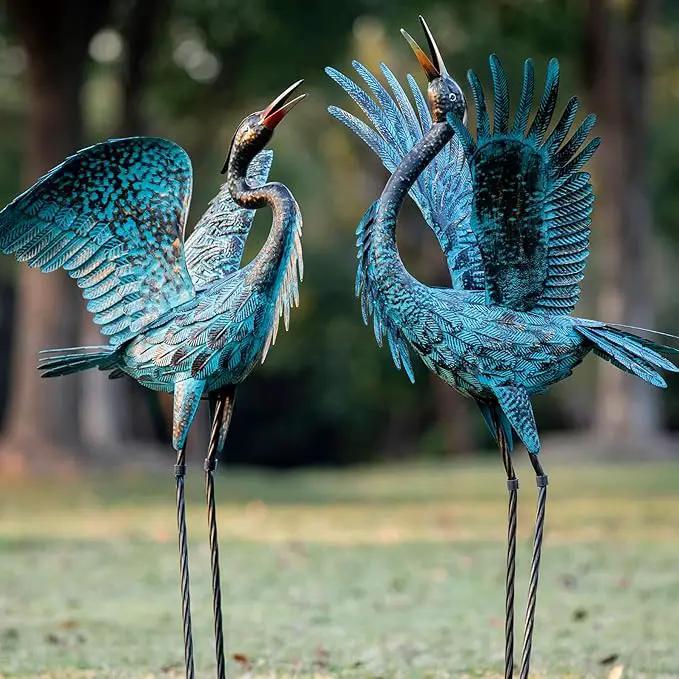 Natelf Garden Crane Sculptures & Statues, Blue Heron Decor Outdoor Large Bird Yard Art, Standing Metal Herons Lawn Ornaments for Home Patio Porch Backyard Decorations(Set of 2) by GreenHaven Gardens