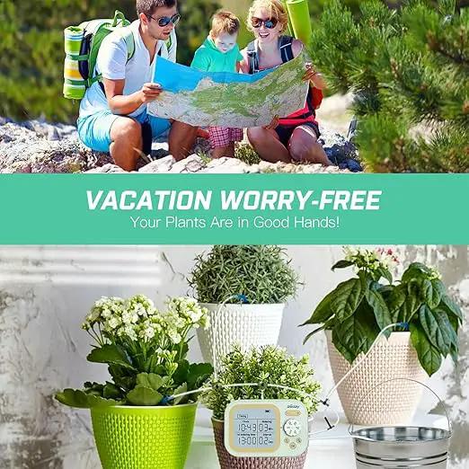 Automatic Plant Waterer Indoor Self Watering System for 15 Potted Plants, Auto Drip Irrigation Kit Programmable Water Timer with Smart Humidity Detection, Green by GreenHaven Gardens