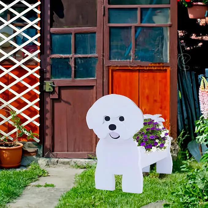 Bichon Frise Dog Planter Plant Pots,Cute Garden Dog Flower Planter,Large Dog Planters Birthday Gifts for Women,Office,Indoor/Outdoor Decor（9.84 * 9.06 * 17in） by GreenHaven Gardens