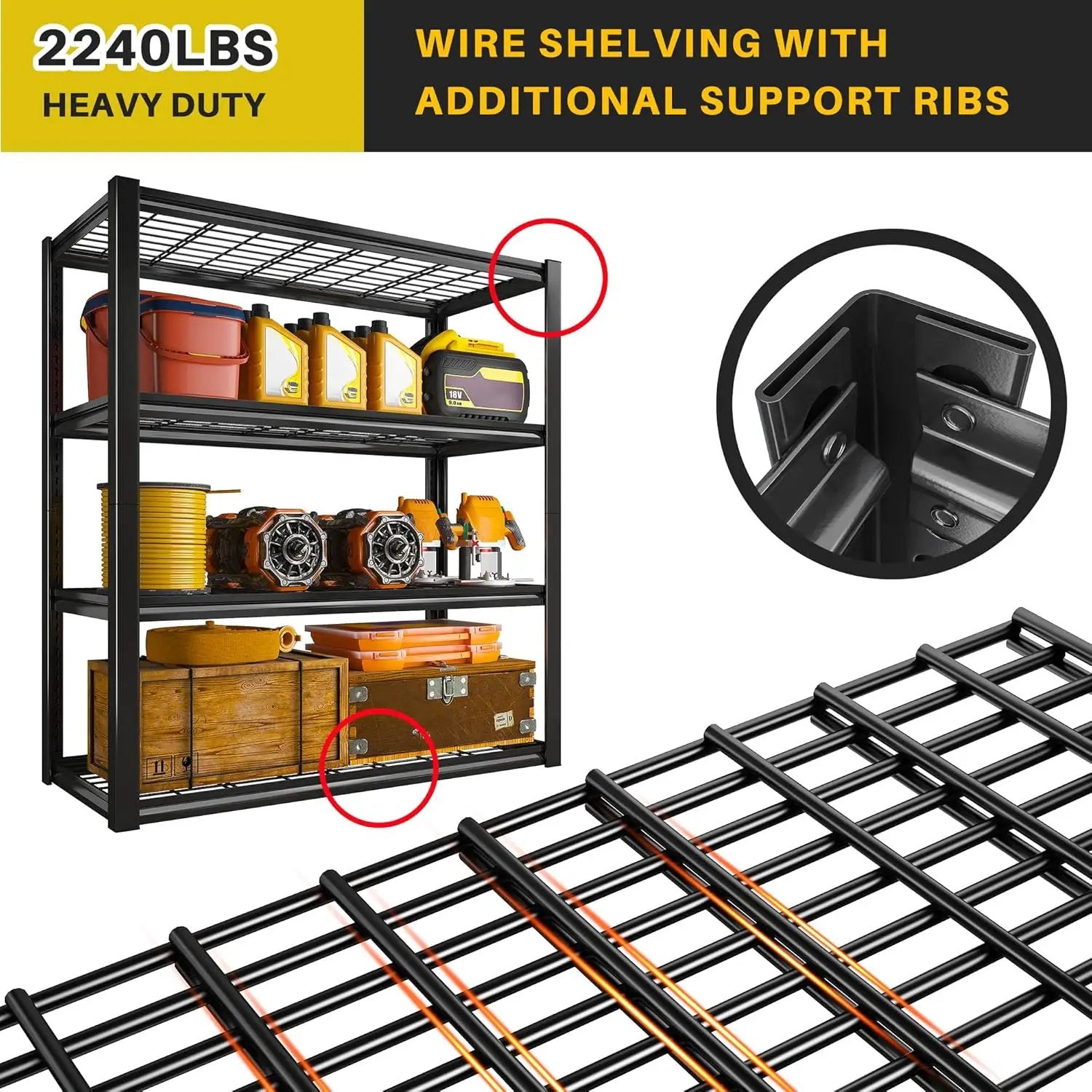 REIBII 40" W Garage Shelving 2240 LBS Storage Shelves Adjustable Heavy Duty Shelving 4 Tier Metal Shelves for Storage 59.5"H Metal Shelf for Pantry Basement Warehouse 40"W × 19.5"D × 59.5"H, 4 Pack by GreenHaven Gardens