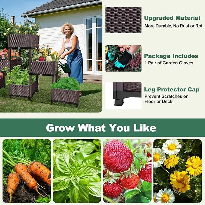 Emalie Raised Garden Beds Elevated Plastic Planter Box with Drainage Plugs Perfect for Vegetables Flowers Herbs Growing Outdoor, 73.0" Lx15.7 Wx40.9 H Brown by GreenHaven Gardens