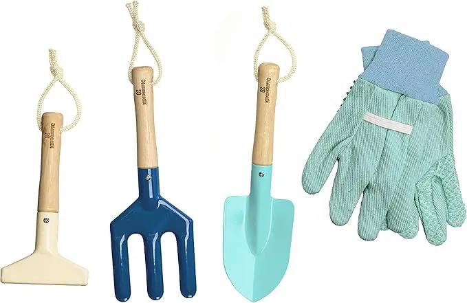Gardening Set, Tool Kit, for Kids, STEM, Includes Tote Bag, Spade, Watering Can, Rake, Fork, Trowel and Gloves (Ocean Blue) by GreenHaven Gardens