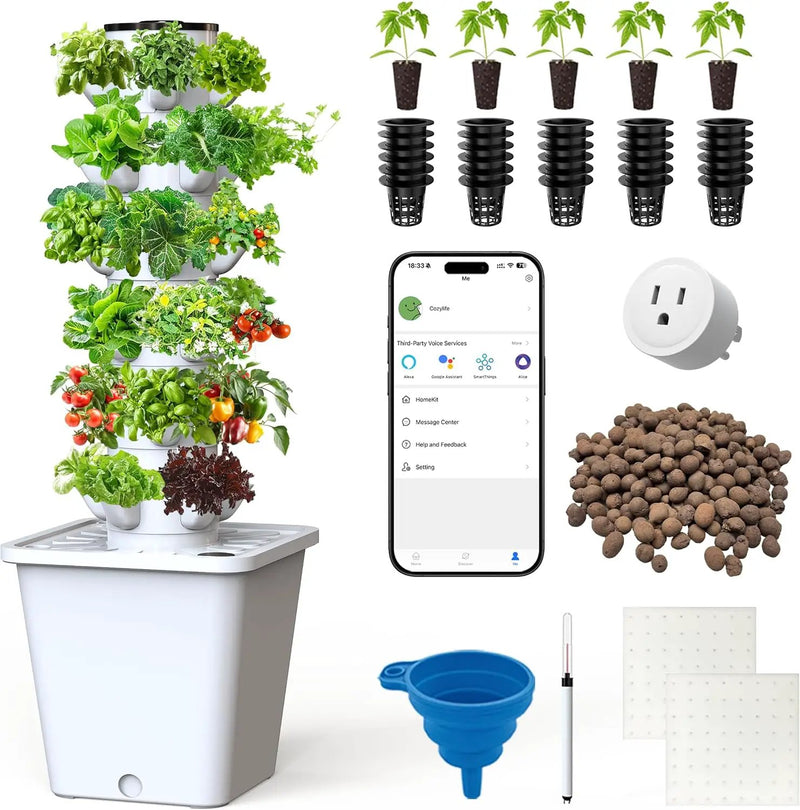 Vertical Hydroponics Growing System Kit, Indoor Outdoor Gardening System Kits, Herb & Fruits Growing Tower, 6 Layer 30 Pods by GreenHaven Gardens