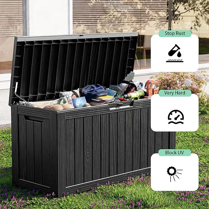 86 Gallon Outdoor Deck Box,Storage Lockable Waterproof Patio Furniture,Garden Tools,Cushions,Pool Accessories Outside Storage Resin Box(Black) by GreenHaven Gardens