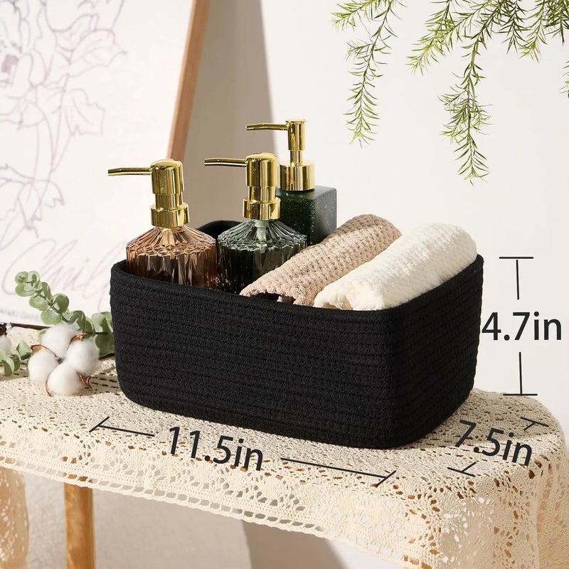Small Storage Baskets for Organizing | Closet Organizer Bins | Shelf Toy Basket | Woven Rope Baskets | Cube Decorative Box | Shallow Basket | 11.5x7.5x4.7” | 3 Packs Black by GreenHaven Gardens