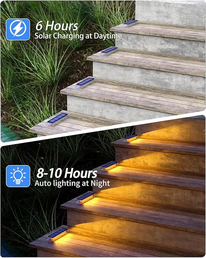 Solar Step Lights for Outside,4 Pack Solar Stair Lights Outdoor Waterproof,Warm White Deck Light Solar Powered Waterproof for Steps,Stairs,Walkway,Sidewalk,Patio,Pathway by GreenHaven Gardens