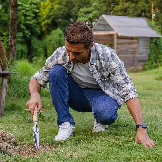 Berry&Bird Garden Hand Weeding Trowel, Stainless Steel Weeder Tool for Gardening with Wooden Handle, Multifunctional Manual Weed Puller & Digging Knife for Planting Transplanting Cutting Measuring by GreenHaven Gardens