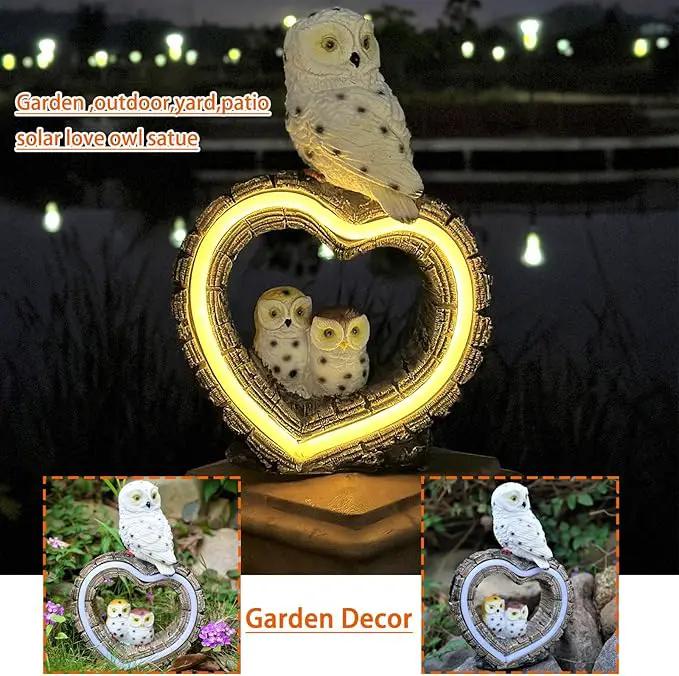 Solar Garden Lights, Solar Sculpture LED Lights, Outdoor Waterproof Handmade Resin Statue, Love Statue Decoration for Path, Yard, Lawn, Gift for Mom Christmas (White Love Owl) by GreenHaven Gardens