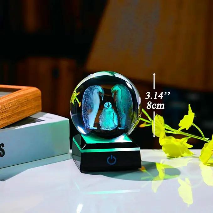 Penguin Gifts for Women 3D Crystal Ball 3.14'' - Laser Penguin Decor Glass Animals Penguin Gifts Figurines Statue Stuff for Room Decorations Penguin Night Light by GreenHaven Gardens