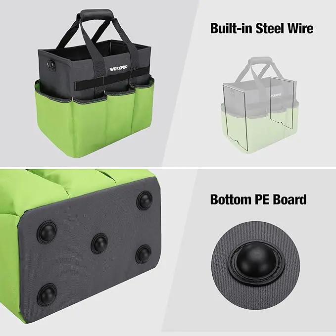 WORKPRO Garden Tool Bag Organizer, Heavy Duty Gardening Tote Bag with 10 Pockets and Long Adjustable Shoulder Strap, Standable Garden Home Tool Kits Organizer, Green by GreenHaven Gardens