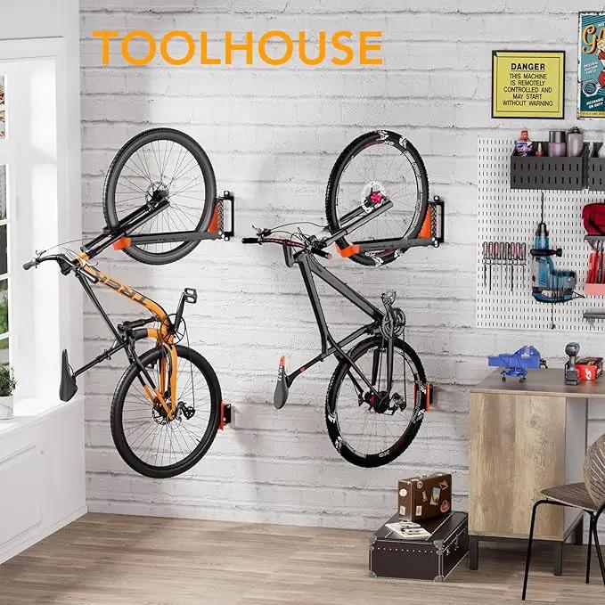 Swivel Bike Rack Wall Mount, Bike Hangers for Garage, Space-Saving Vertical Bike Holder, Holds up to 77 lbs, Bicycle Wall Hanger Storage, No Heavy Lifting Required Indoor Hanging Bike Rack-Orange by GreenHaven Gardens