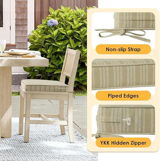 Outdoor Square Corner Seat Cushion, 18.5"x16"x3", Set of 4, Non Slip Seat Cushion Pads with Removable Cover for Patio Furniture, Garden Yard Lawn, Beige Brown Stripe by GreenHaven Gardens