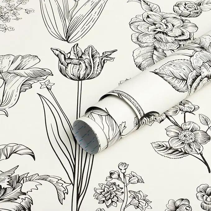 Dimoon 393"x17.3" Floral Peel and Stick Wallpaper Beige Contact Paper Waterproof Wallpaper Delicate Vintage Flower Thicken Plant Self Adhesive Removable Wall Covering Shelf Liner Decal Vinyl Roll by GreenHaven Gardens