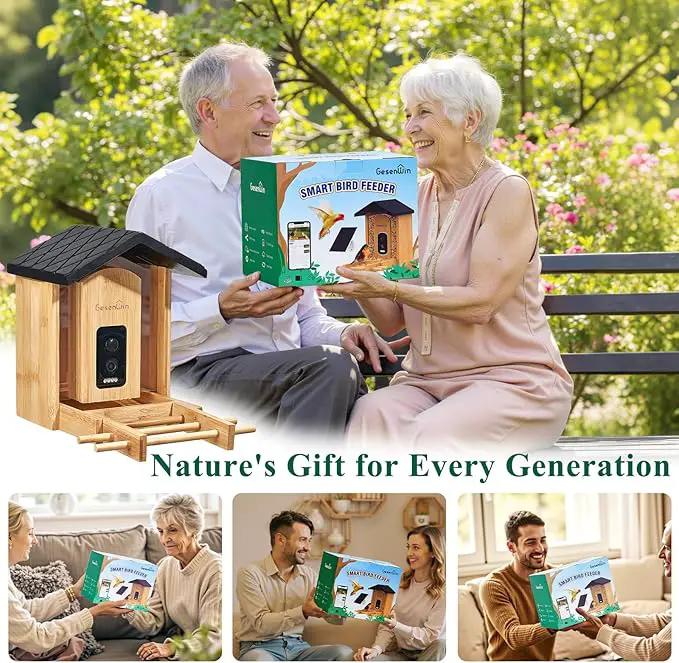 Smart Bird Feeder with Camera for Wild Birds - Identifies 11,000+ Species, Solar Panel Wireless Outdoors Bamboo Birdhouse with Cam, 2K HD Live Video & Instant Alerts - Bird Lover Gifts by GreenHaven Gardens