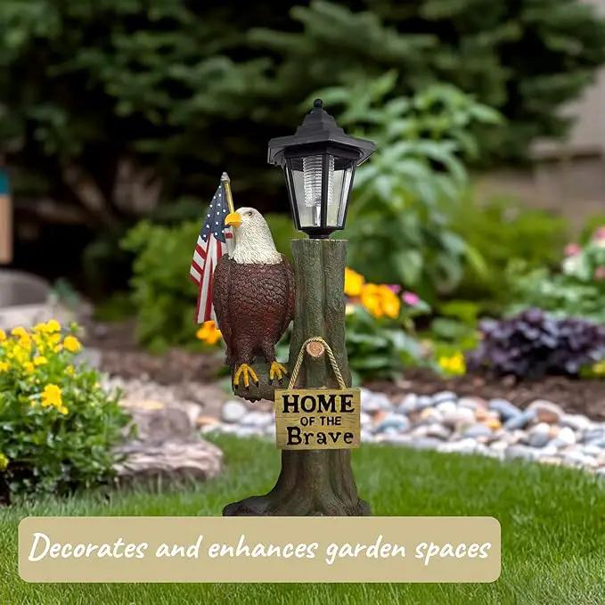 14x6 Inch Eagle Outdoor Solar Statue, Home of The Brave Outdoor Decorative Sculpture, Garden Decoration Outdoor Waterproof, Eagle Statue with American Flag for Patios, Yards, and Gardens by GreenHaven Gardens