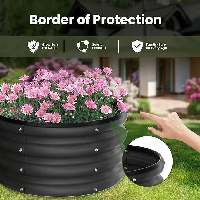 ZXZYHFTY Round Galvanized Raised Garden Bed kit,Black Outdoor Garden Raised Planter Box, Round Large Metal Raised Garden Beds for Vegetable 2 * 2 * 1ft 2 Pcs by GreenHaven Gardens