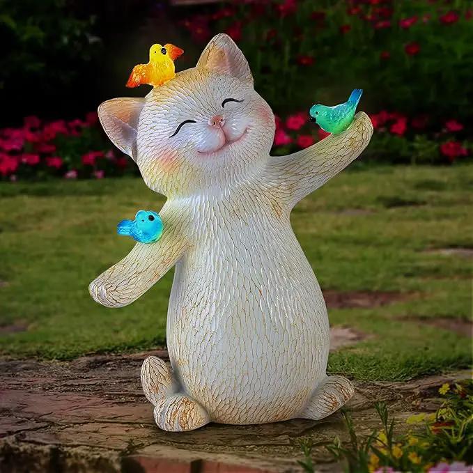 Cat Solar Light for Garden Decor - Outdoor Cat Figurines with Solar Lantern for Yard Patio Lawn Balcony Ornaments - Garden Gifts for Mothers Day, Grandma, Easter by GreenHaven Gardens