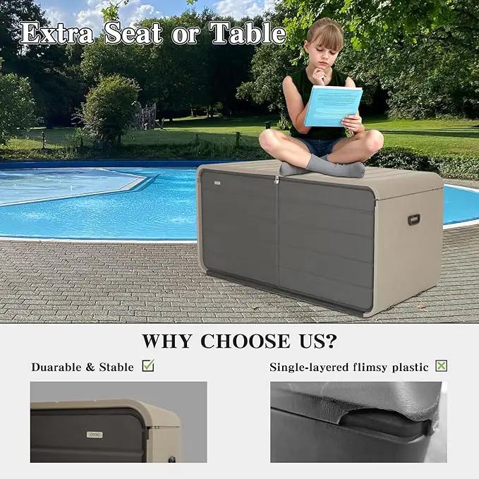 Domi 160 Gallon Resin Deck Box, Waterproof & UV-Resistant Outdoor Large Storage Box Lockable Storage Bin for Patio Cushions Pool Supplies Garden Tools and Delivery Storage by GreenHaven Gardens