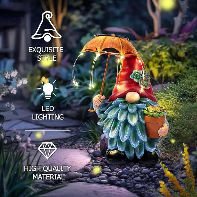 Solar Outdoor Statues Gnome Garden Decor, Garden Gnome with Solar LED Umbrella Decorative for Patio, Balcony, Lawn, Yard Ornament - Unique Gardening Gifts for Mom Grandma by GreenHaven Gardens