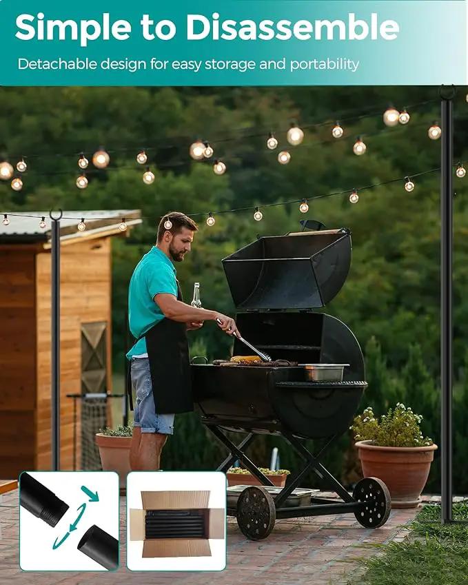 LAND·VOI 4 Pack String Light Poles, 9FT Heavy Duty Metal Light Poles for Outside String Lights, Outdoor light poles with 5 Prong Fork, Light Pole Stand for Patio, Backyard, Garden, Deck, Black FLP14B by GreenHaven Gardens