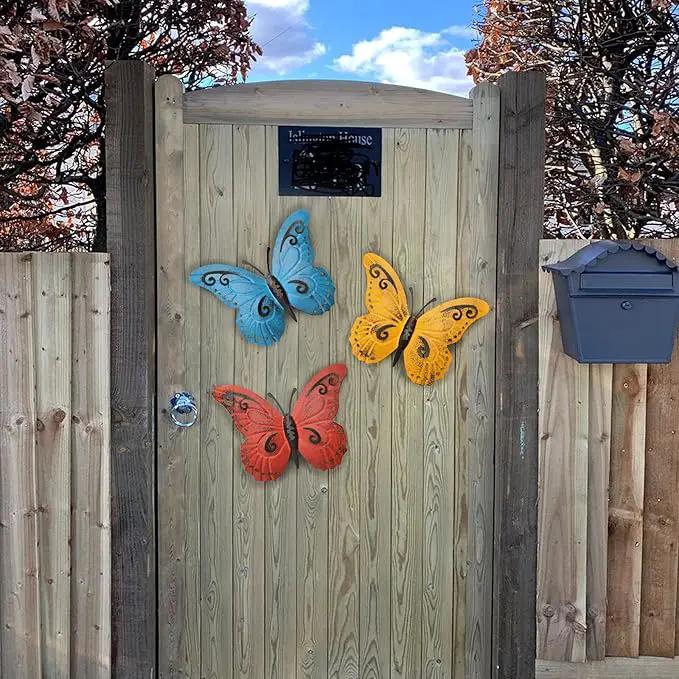 EASICUTI Metal Butterfly Wall Decor Butterfly Wall Art Hanging Sculpture For Indoor Outdoor Home Bathroom Living Room Bedroom Or Porch Patio Fence Yellow Red Blue 3 Pack 9.4" L x 7.5" H by GreenHaven Gardens