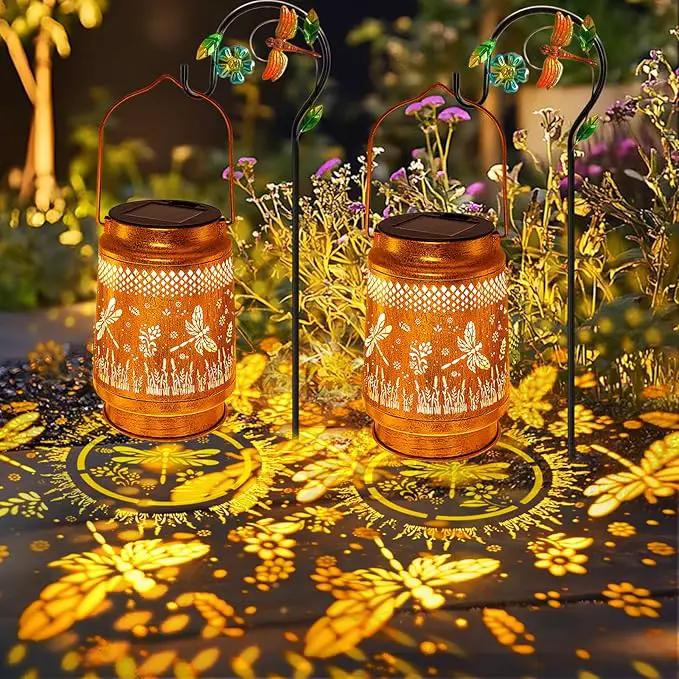 2 Pack Solar Lanterns Outdoor Garden Decor with Shepherd Hook, Gardening Gifts for Mom Grandma Women Dragonfly Metal Decor Lantern Waterproof Solar Lights LED Decorative for Garden Yard Patio by GreenHaven Gardens