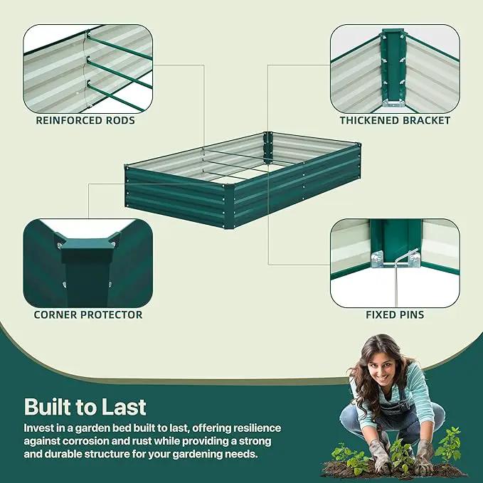 2Pcs Raised Garden Bed - 2 Pack Large Metal Planter Boxes for Vegetables, Flowers, and Herbs - Includes 2 3ft x 30ft Weed Barrier Fabric and 1 Pair of Gloves - Green (8x4x1ft, 2pcs) by GreenHaven Gardens