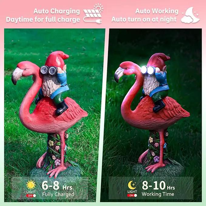 Solar Flamingo Gnome Garden Decor Statue, Outdoor Funny Solar Light Decoration for Yard, Patio, Lawn, Unique Housewarming, Birthday Gift for Women, Mom, Grandma by GreenHaven Gardens