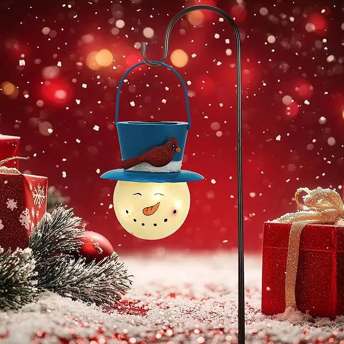 TERESA'S COLLECTIONS Outdoor Christmas Decorations for House, 36'' Snowman Glass Solar Lantern Stake with Blue Cardinal Hat, Xmas Grinch Solar Christmas Lights for Garden Party Decor by GreenHaven Gardens