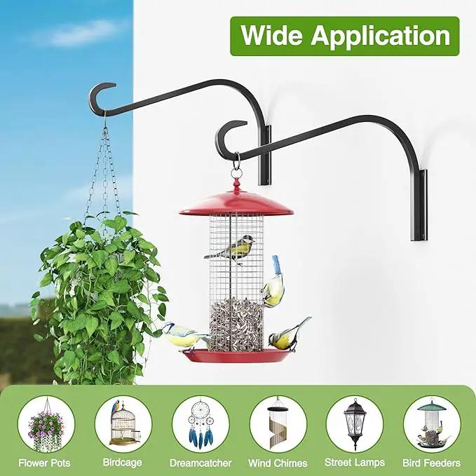 12 Inch 2 Pack Plant Hangers for Indoor/Outdoor Wall Mount - Heavy Duty Hanging Plant Holder & Bird Feeder Hooks, Decorative Black Metal Wall Hangers for Plants, Flower Baskets by GreenHaven Gardens