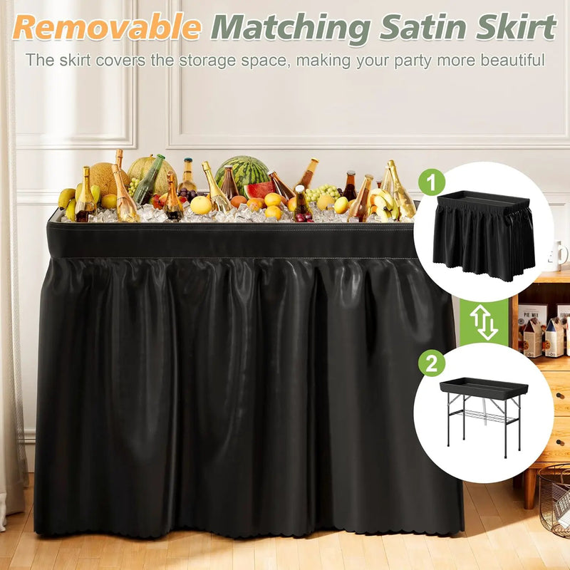 4 Foot Ice Cooler Table with Matching Skirt & Drain Hose, with Iron Stand, Portable Patio Outdoor Chilling Table Portable Bar for Events for Party, Picnic, BBQ, Camping (Black) by GreenHaven Gardens